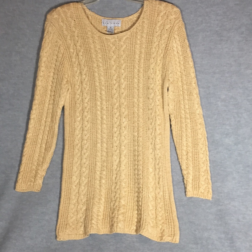 STYLE NEW YORK On Trend Cable Knit Long Line Tunic Sweater Butterscotch Color